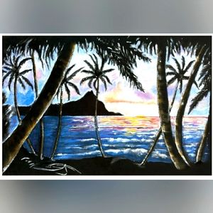 Original Art Print Of Diamond Head Size  8×12 "Velvet Diamond" / Hawaiian Art